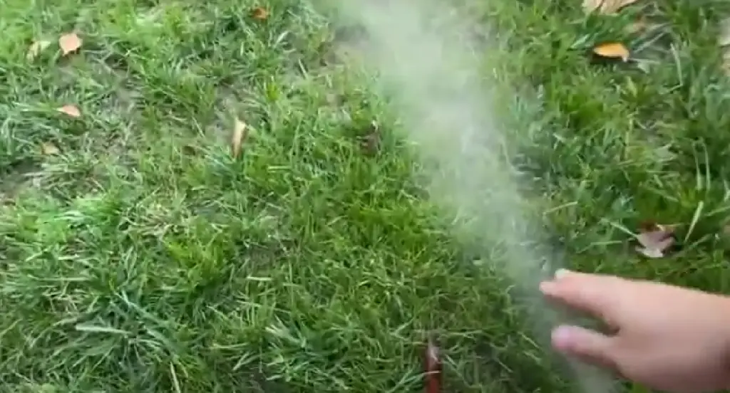 Water spraying out of the yard. This obvious problem is rarely seen but the cause is quite common.