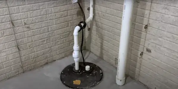 A typical sump pump installation. I do not know if this has just one sump pump (typical) or two pumps. However, notice that it does not have a battery backup. Also, notice that the concrete form ties have not been broken off where they protrude from the wall. I will mention these later in the article.